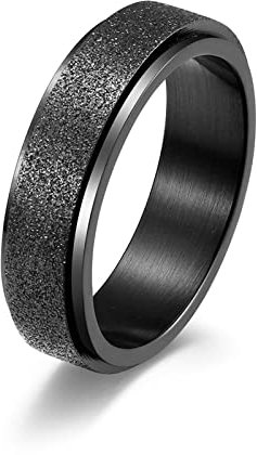 Beydodo Edelstahl Ring Herren, Ring Personalisiert 6MM Spinner Ring Matt Partnerring Schwarz Ring für Männer Größe 49 (15.6)