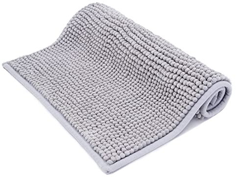 ROSMARUS 43 × 61 cm Bobble Chenille Quick Dry Bath Mat, Non-slip Bathroom Mats Machine-washable, Shower Water Absorbent Thick Bath Rug for Bathroom, Tub,Light Grey