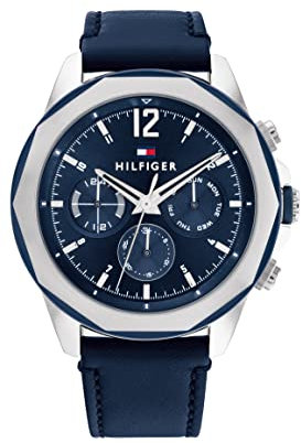 Tommy Hilfiger Multi Zifferblatt Quarz Uhr für Herren mit Marinblaues Lederarmband - 1792063
