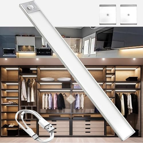 Titanesk Lampe De Placard Led à Détecteur de Mouvement Rechargeable, 40 cm, Dimmable, 6000K, escalier,Lampe Intérieur sans fil,Reglette LED 3 Modes,USB, Cuisine Dressing Couloir Camping Cave