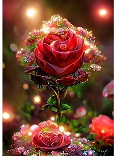 DAERLE Diamond Painting Rote Blume Diamant Painting Bilder DIY Cross Stickerei Malerei Kits 5D Diamond Painting Erwachsene Wohnzimmer Schlafzimmer Büro Wand und Eingang Dekoration (30x40CM/12x16Zoll)