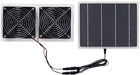Aramox Ventilatore a Pannelli Solari per Ventilatore Alimentato da Pannello Solare 2 Ventole 100W 20V Energia Verde Mini Ventilatore Portatile Conveniente per Cani Pet House Serra