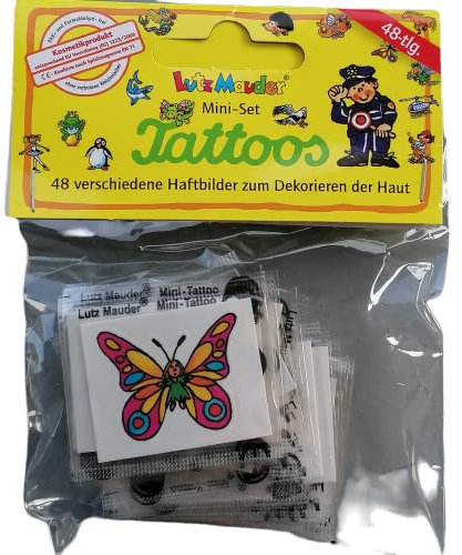 Kinder Tattoos temporär im Set, 48 unbedenkliche Hauttattoos für Kinder mit schönen Motiven, Einfache und unbedenkliche Anwendung