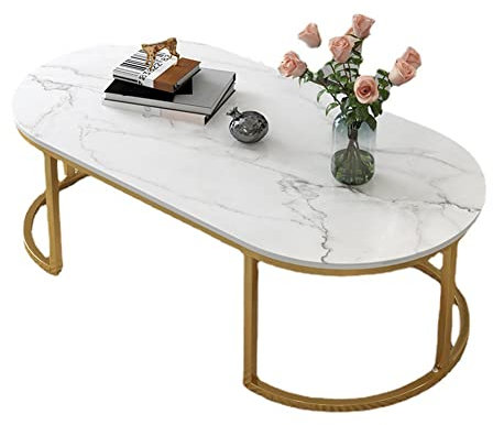 HCZION Table Basse en marbre Nordique, Table d'appoint créative en métal, Table Basse Ovale, Table de Salon en Fer forgé à la Mode, Table Basse de Meubles de Salon à la Maison, Blanc, 100 × 60 × 47
