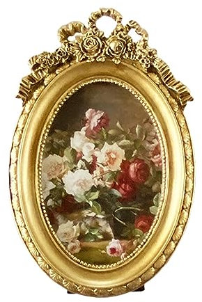 Folpus Gold antiker Fotorahmen aus Kunstharz, zufälliger Fotorahmen, ovaler Vintage-Bilderrahmen