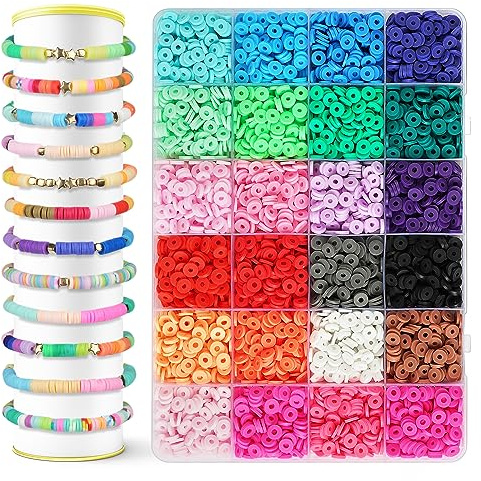 Vicloon 4500 Stück Heishi Perlen Bunte 6mm Clay Perlen zum Auffädeln, Clay Perlens, 24 Farben Flache Perlens zum Auffädeln für DIY-Armbänder, Schmuckherstellung & Basteln