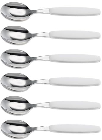 6er Set Giesser Messer Besteck Made in Germany - Löffel Esslöffel Suppenlöffel groß - ideal für Camping Rostfreier Edelstahl, ergonomischer Griff - Made in Germany - Weiß
