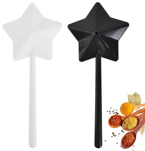 2Pcs Salt and Pepper Shakers Wand, Star Shaped Salt and Pepper Shakers, Plastic Salt Shakers, Refillable Salt Shaker, Salt Dispenser Shaker with Holes, for BBQ, Kitchen, Camping (Black+White)