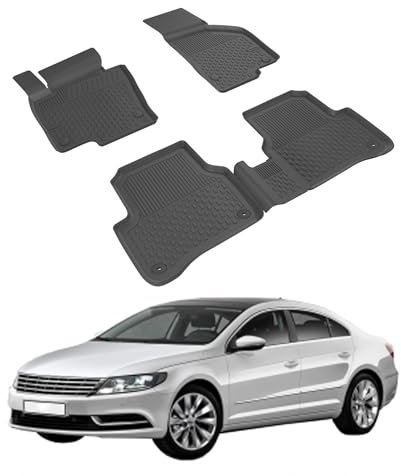 Auto Fußmatten Kompatibel mit VW Passat CC 2008-2015 Geruchlos 4.5D Passform Allwetter Automatten 5 Teilige | Antirutschmatte Hoher Rand Gummimatten Schwarz Fussmatten Vorne Hinten Autoteppich