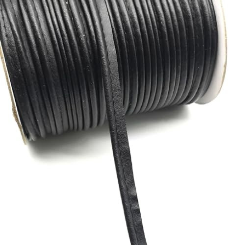 Yalulu 45,7 m PU-Leder-Rand, einfach gefaltete Paspelband, Schrägband, Bandbindung, Lippenkordel, kontinuierliche Massenspule für Kleidung, Nähen, Dekorieren (schwarz)