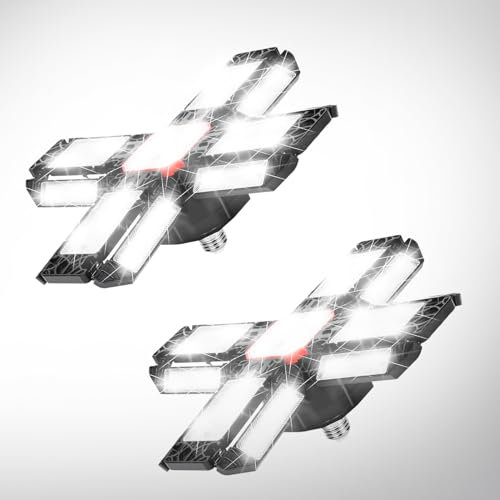 Ansobea Lampada da soffitto a LED, 2 lampade da garage da 200 W, 20000 lm, 6500 K, illuminazione da officina con 12 pannelli regolabili, E26/E27