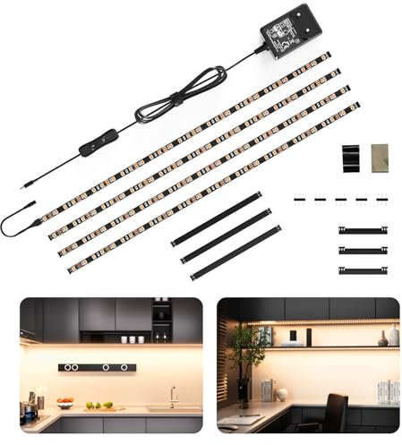 WOBANE LED Unterbauleuchte mit Schalter,4 x 50cm LED Unterschrank Beleuchtung küche,Neutralweiß küchenunterbauleuchte,12V LED lichtleiste für Schrank,Vitrinen,Schreibtisch,1200 Lumen,4000K,Schwarz