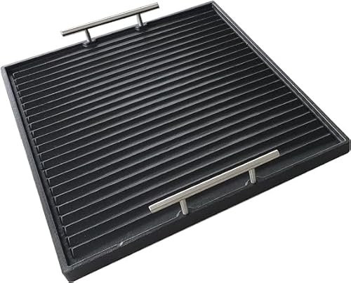 LUNA WAY CAST IRON - Bistecchiera in Ghisa Doppia Smaltatura | Uso su Fuoco Aperto e Cucine | Facile Pulizia | Resistente all'uso esterno | Cottura Sana | Griglia 50x40 cm, Nero Ghisa