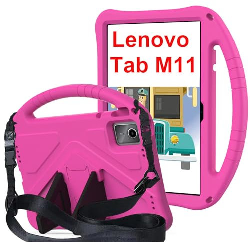ESSTORE Funda para niños compatible con Lenovo Tab M11 de 11 pulgadas 2024, a prueba de golpes, apta para niños, espuma EVA, funda protectora con mango y hombro, color rojo rosa