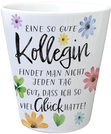Blüten und Blätter Blumentopf mit Spruch Glück gehabt mit toller Kollegin Ideal für den Arbeitsplatz Geschenk zum Geburtstag Lieblingskollegin im Unternehmen