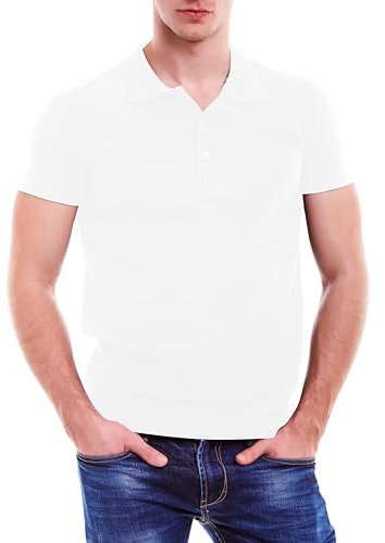 Love My Fashions Mens Polo Shirts Short Sleeves & Knitted Collar, Regular Fit, Casual Plain Cotton T-Shirt for Men White