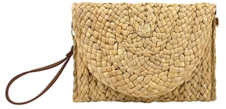 MODELISA - Bolso Cartera De Mano Y Hombro Rafia Paja Solapa Sobre Mujer (Marrón)