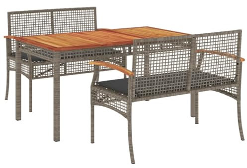 vidaXL Garten Essgruppe mit Kissen 4-TLG., Gartenmöbel Set Sitzgruppe, Essgarnitur Gartengarnitur, Terrasse Balkon Möbel Garnitur, Grau Poly Rattan