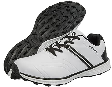 TUMAHE Waterproof Golf Shoes, Wide Fitting Leather Golf Trainers Anti-Slip Comfortable Spikeless Walking Sneakers,Black White,10 UK