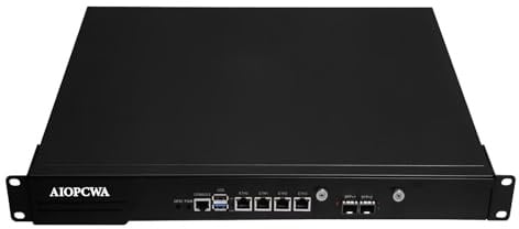 AIOPCWA Firewall Hardware, 19 Zoll 1U Rackmount, Dual 10GbE SFP+, Network Security Appliance, Router PC, N100, 4 x I226V 2.5GbE LAN, OPNsense, AES-NI, VGA, DDR5 8GB RAM 256GB SSD