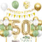 50. Geburtstag Deko Salbeigrüne für Frau Mann - Luftballon mit Girlande, Tortendeko Grün Gold, Avocado Grüne Konfetti Ballon für Party