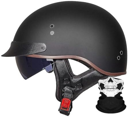RQTEUYE Mezzo Casco, retrò Moto Jet Caschi ECE Omologato, Demi-Jet Casco Scodella con Pare-Soleil Rétractable per Elicottero da Pilota Chopper Vintage per Moto Cruiser M-XXL