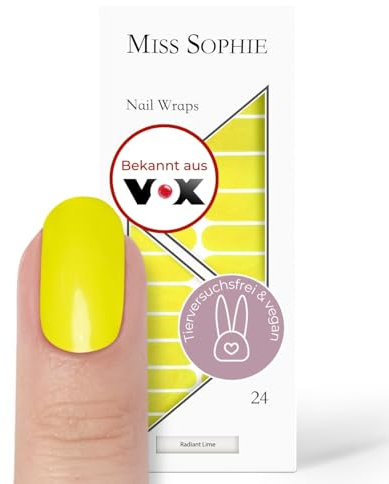 Original Miss Sophie Nagelfolien Neon Radiant Lime I 24 ultra-dünne Nagellack-Streifen in Neon Gelb I Für Finger- & Fußnägel I Hält auf Natur- sowie lackierten, Acryl-, Gel- & Shellac-Nägeln