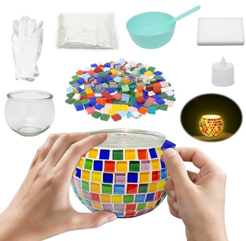 Gohytal Glasmosaik-Kerzenhalter Kit, Kreatives DIY-Mosaik-Kunst Bastelset für Kinder ab 6 7 8 Jahren Regenbogen Lampe DIY Set mit Mosaiksteinen Basteln für Mädchen Jungen Geschenk für Weihnachtstag