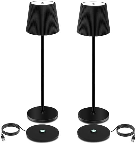 SPVIND 2 Stück LED Tischlampe Kabellos, Dimmen 3 Farben Nachttischlampe Ausgestattet mit Ladestation, 5400mAh akku Tischleuchte, IP54 Wasserdicht, Für den Innen und Außenbereich Touch Tischleuchte