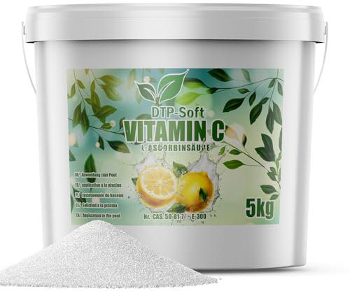 DTP-SOFT Vitamina C para la piscina en el cubo | 5 kg de ácido L-ascórbico para agua de piscina | producto químico de piscina para agua cristalina