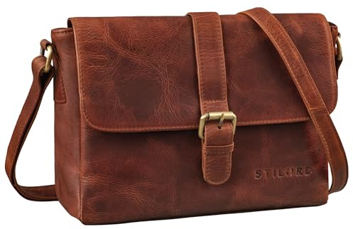 STILORD Letizia Leder Schultertasche Damen mittelgroß Crossbody Bag Frauen Handtasche Leder Umhängetasche Damen Tasche Vintage Ledertasche Damentasche Farbe:Porto - Cognac