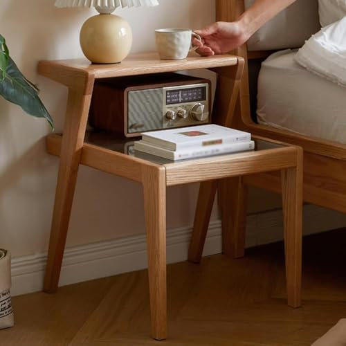 Double Shelf Retro Nightstand - Ladder Bedside Table for Bedroom, Living Room, Kitchen, Office - Side Table with Storage Shelf for Sofa Side, Telephone Table, Dining Room, Coffee Table