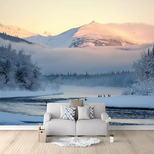 Fototapete Vlies Tapete Natürliche Winterlandschaft 200x140 cm 3D Effekt Wandbild Wandtapete Moderne Wohnzimmer Mural Schlafzimmer Kinderzimmer TV Hintergrund Wand Dekora