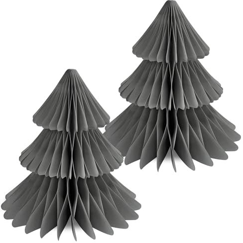 Frau WunderVoll® Papierbaum matt grau Magnetverschluss 2er Set Ø19cm H20cm / Tannenbaum Weihnachtsbaum Weihnachten Dekoration Tischdeko Weihnachtsdeko Weihnachtsdekoration Fenster-Deko