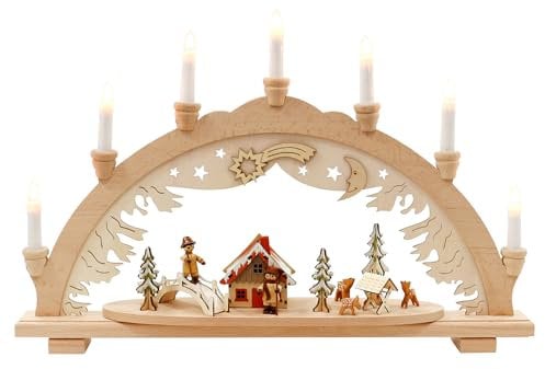 Wichtelstube-Kollektion Holz Schwibbogen Lichterbogen Waldleute XL 57cm Schwippbogen Weihnachten Weihnachtsbogen Schwibbogen Weihnachten 10 Kerzen 230V Anschluss
