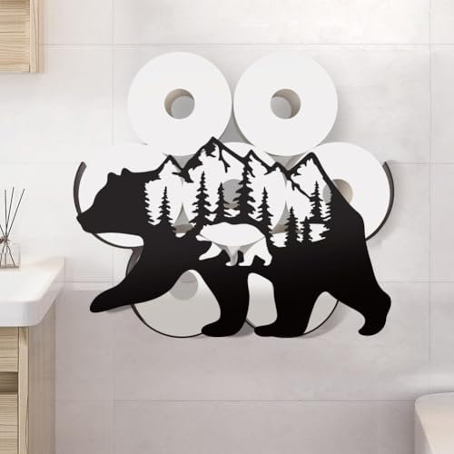 WADORN Porte Papier Hygiénique en Forme d'ours Support de Rangement de Papier Toilette Décoratif en Forme de Cabane Rustique avec Ours Drôle 8 Rouleau pour Salle de Bain de Ferme