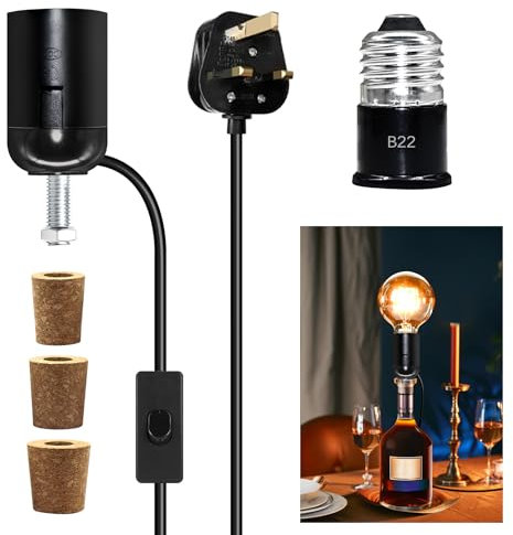 E27 Black Bottle Lamp Adaptor Kit - 7.87Ft DIY Wine Table Lamp With 3 Types Bung for Various Bottles