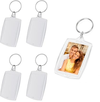 4 Stück Personalisierter Schlüsselanhänger Foto,Schlüsselanhänger Selber Machen für Foto,Beidseitig Foto Anhänger,Kreative Transparent Acryl Blank Fotorahmen Schlüsselanhänger und Taschenanhänger