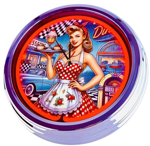 US-Way.de American Diner Nr.6 WallClock Deko-Clock – 44 cm Durchmesser, Deko-Wanduhr ohne Tickgeräusche und gut lesbares Display, USA 50er-Jahre-Stil Neon-Uhr für Küche, Wohnzimmer, Büro (Rot)