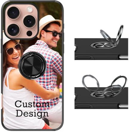 Custom 360 Rotate Ring Grip Case for Apple iPhone 16 15 14 13 12 11 Pro Max,Pro,Plus,Mini,5G,XS XR X XS 8 7 SE 6s 6, Personalized Photo Name Hard Shockproof Phone Case Cover