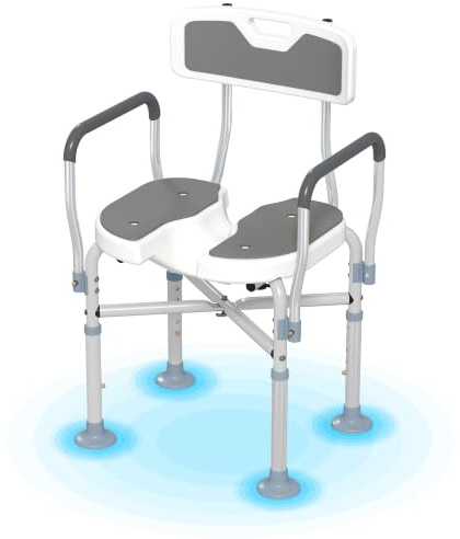 HOMCOM Shower Chair with Hygiene Cut-Out Seat Padded for Elderly Grey | Reinforced Crossbars, Height Adjustable Bath Chair, Non-slip Feet, for Seniors Disabled Handicap, Tool-Free Assembly