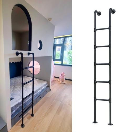 MUMPPRCE Innenliegende Silberne Etagenbettleiter mit Haken, Ersatzleitern aus Holz für Schlafsaal-Hochbetten, verstellbare Leiter für Doppel-Etagenbetten, Sicherheitskletterleiter, Tragkraft 150 kg