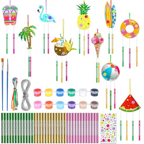 SPERMUOY Flamingo Windspiel Bastelset Kinder,10 Stück Meertier Holz BastelsetKinder,Flamingo Windspiel Holz Meer Bastelset Kindergeburtstag für Kinder Mädchen Junge