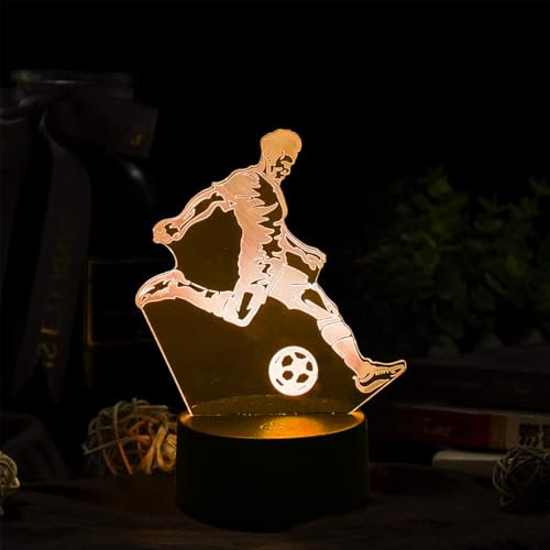Deluisho 3D Nachtlicht Fußball, 3D-Nachtlampe, 16 Farben Fernbedienung Dimmen Visual Stereoscopic Nachtlicht, Kreative Geschenke für Kinder & Fußball-Fans