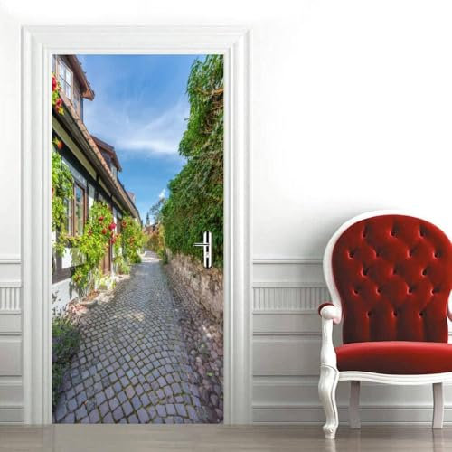 Türtapete Selbstklebend Landhausstil Türfolie Türposter 3D Fototapete Landhaus Türaufkleber Abnehmbar Tür Aufkleber Wandtattoo für Kinderzimmer Badezimmer 80x200 cm G/T771