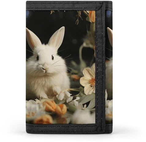 LFDSYEOQ White Rabbit and Lilies Small Wallet for Women Mens Wallet Trifold Wallets,Credit Card Holder Clutch Purses for Women