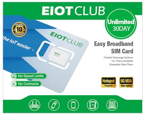 EIOTCLUB Prepaid Data SIM | 30 Days Unlimited Data | 30GB 5G High-Speed, Then Reduced Speed | Europe 30+ Countries | No Contract | Ideal for Hotspot, Router, Tablet, iPad, Laptop, No Calls or SMS