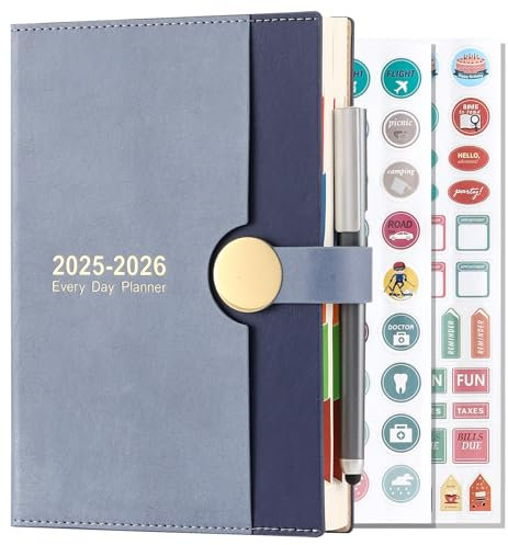 Schülerkalender 2025-2026, A5 Seite pro Tag, von August 2025 bis August 2026, 13 Monate Tagesplaner, Hardcover Terminplaner mit Stift (Blau)