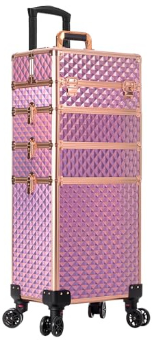 Arous Kosmetikkoffer Trolley, 4-in-1 Groß Kosmetik Trolley Schminkkoffer mit Rollen Friseurkoffer Alu Beauty Case Nagelkoffer Multikoffer