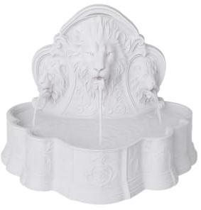 Tischbrunnen „Lion’s Courage“ – Dekobrunnen mit Löwenköpfen, kraftvolles Design mit beruhigendem Wasserlauf (Weiß)